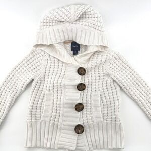Cottagcore Gap Kids White Chunky Hooded Knit Button Front Cardigan  Sz M 8